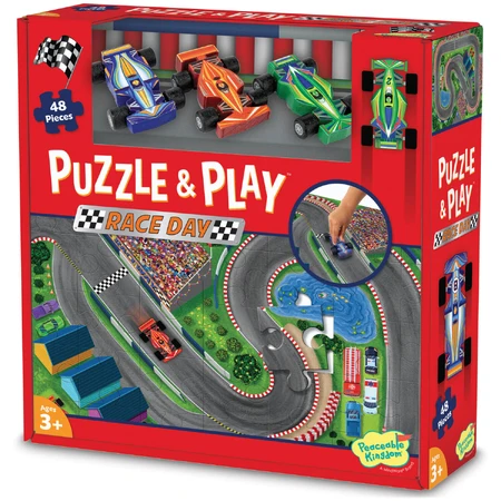 Juego 2 en 1, Puzzle y juego, Coches de carreras, Reino pacífico