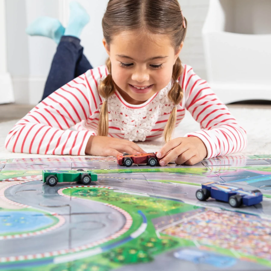 Juego 2 en 1, Puzzle y juego, Coches de carreras, Reino pacífico