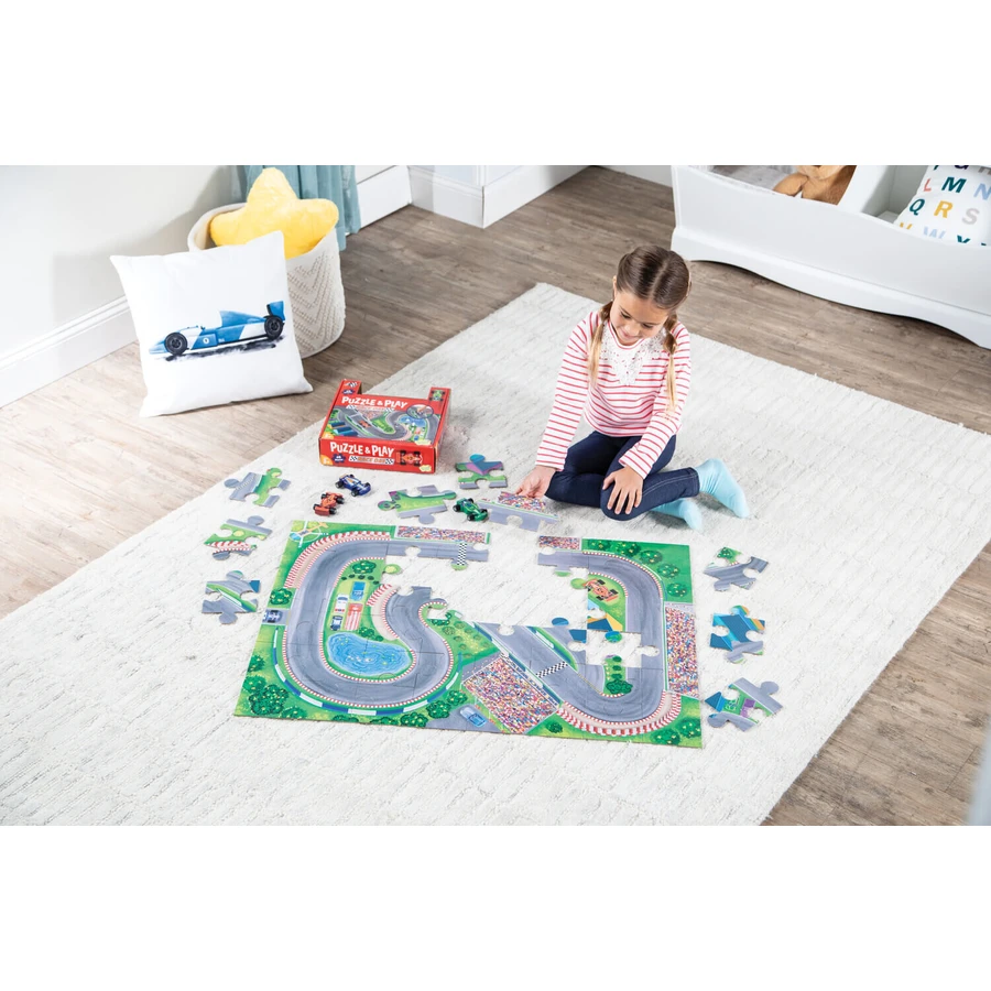 Juego 2 en 1, Puzzle y juego, Coches de carreras, Reino pacífico