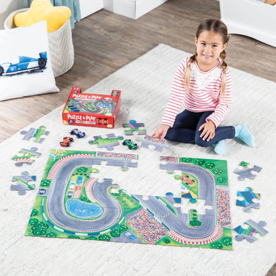 Juego 2 en 1, Puzzle y juego, Coches de carreras, Reino pacífico