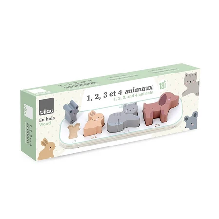 Puzzle de madera - 1,2,3,4 Animales - Vilac