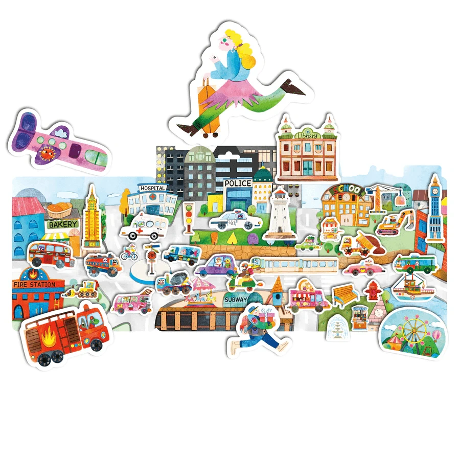 Creative set with reusable soft stickers - City on the move
