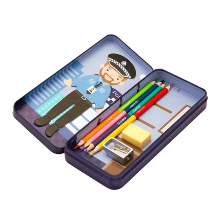 Magnetic puzzle in metal box, matching and matching game - Policeman