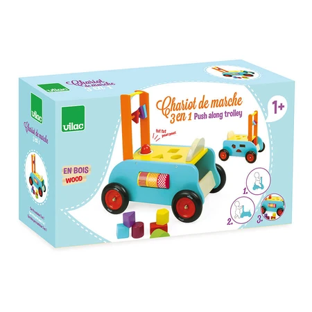 Correpasillos - Preescolar multifuncional con cubos de madera - Vilac