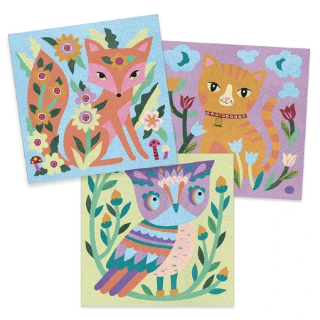 Creative workshop with sand and glitter, Bright animals