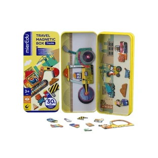 Magnetic puzzle in metal box, matching game - Trucks
