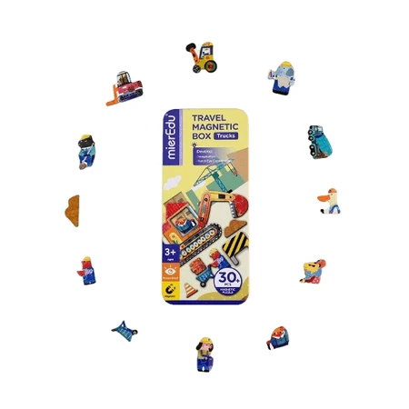 Magnetic puzzle in metal box, matching game - Trucks
