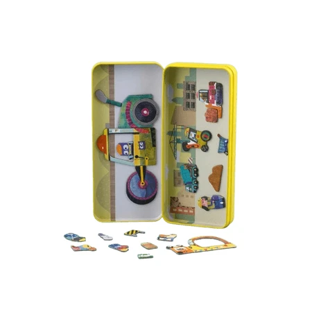 Magnetic puzzle in metal box, matching game - Trucks