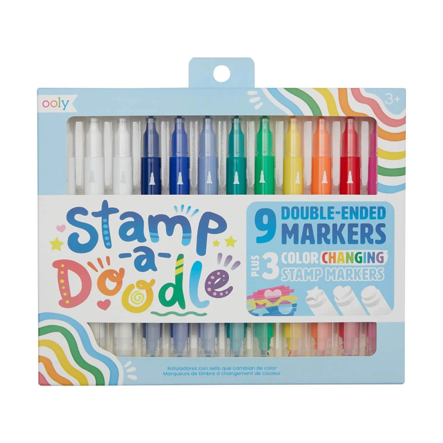 Stamp-A-Doodle Stamp-A-Doodle dubbele krijtjes - set van 9 kleuren en 3 kleurwisselende stempels