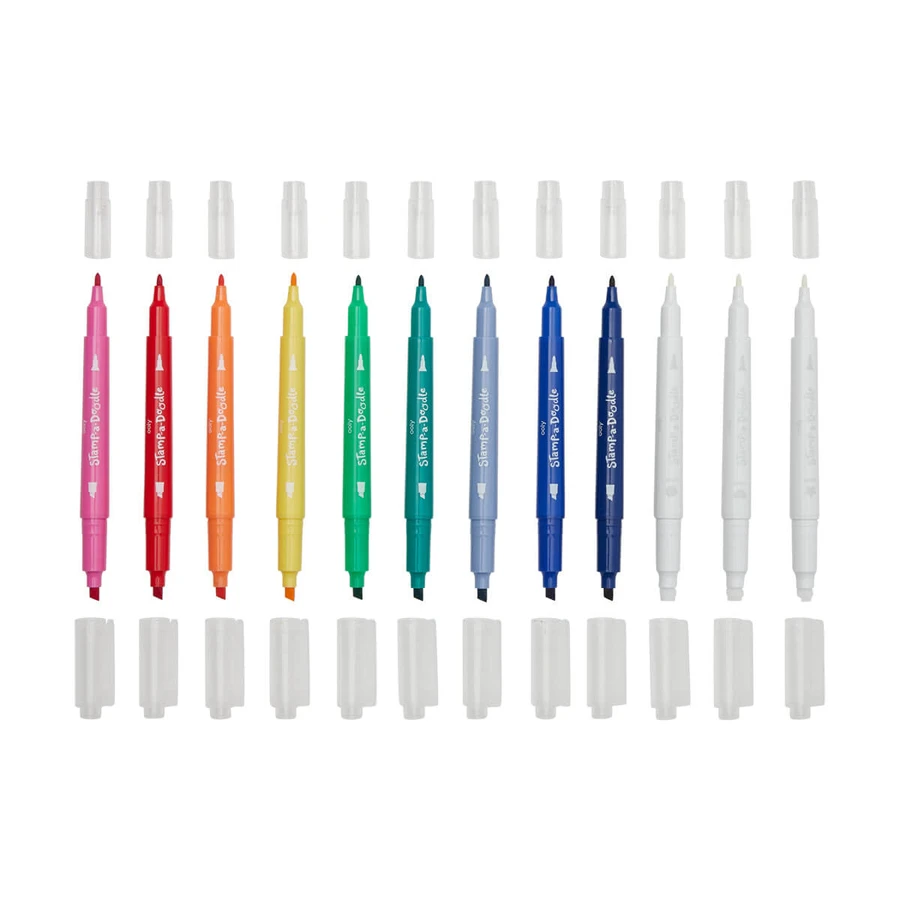 Stamp-A-Doodle Stamp-A-Doodle dubbele krijtjes - set van 9 kleuren en 3 kleurwisselende stempels