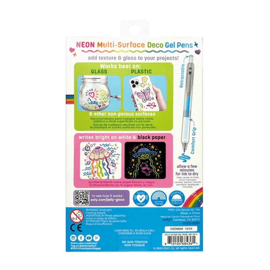 Lote de 6 rotuladores de gel de neón multisuperficie Jelly Gloss - Colores vibrantes