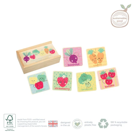 Puzzle en bois dans sa boîte Légumes, orangers Jouets