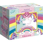 Scatola musicale per gioielli con statuetta di unicorno e specchio