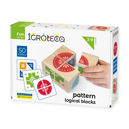 Wooden logic blocks, with pattern, 4 pieces