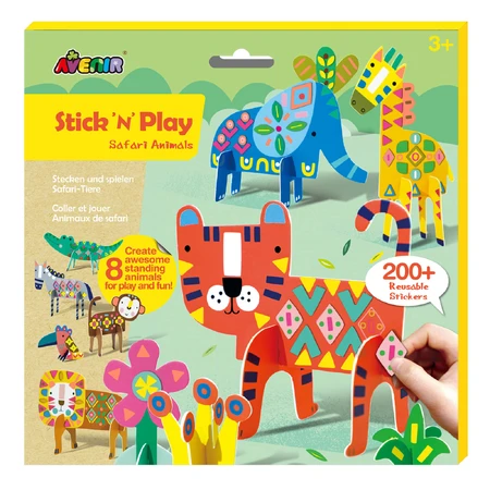Stick'N'Play creative game with 3D scenes and repositionable stickers - Safari Animals