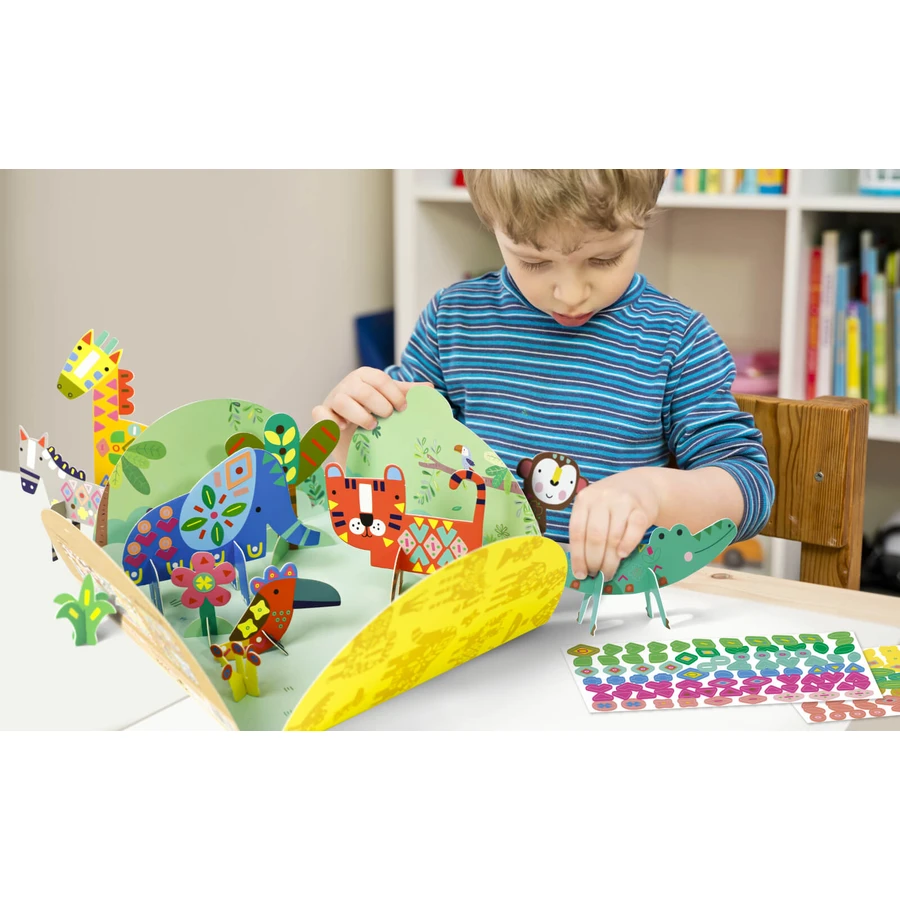 Stick'N'Play creative game with 3D scenes and repositionable stickers - Safari Animals