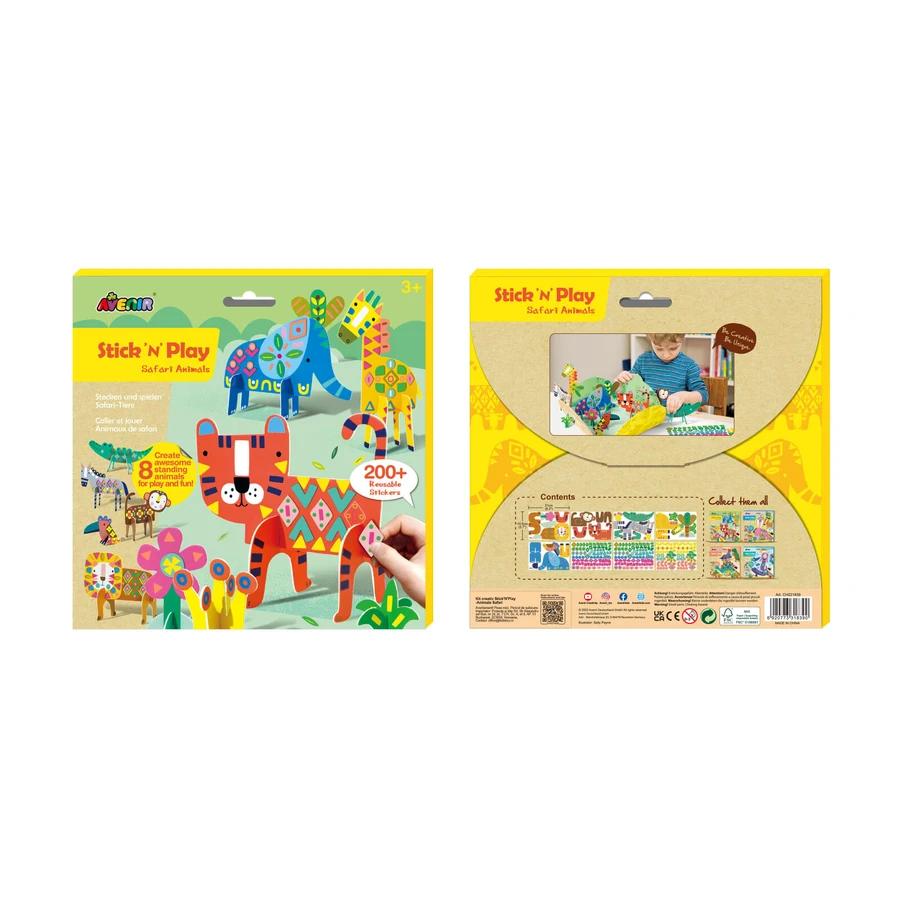 Stick'N'Play creative game with 3D scenes and repositionable stickers - Safari Animals