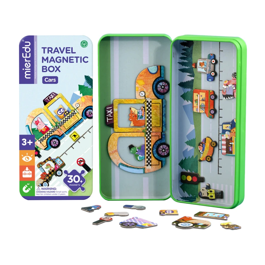 Puzzle magnétique dans une boîte en métal, jeu d'association et de correspondance - Cars