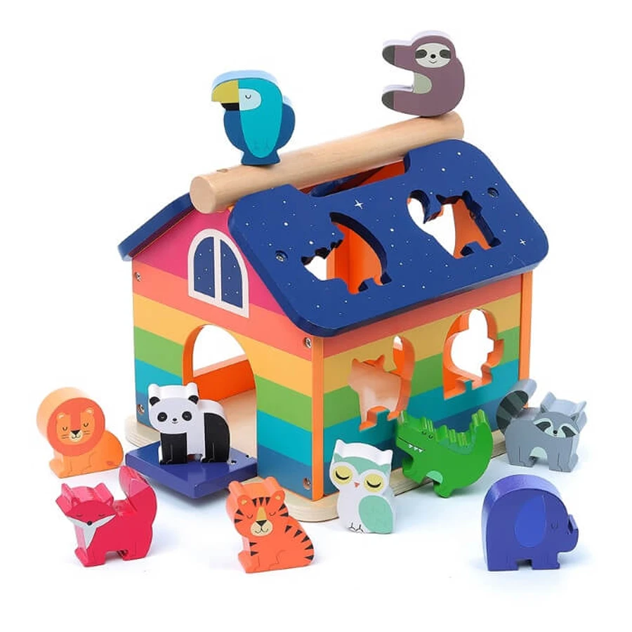 Maison arc-en-ciel en bois - 10 formes d'animaux - Vilac