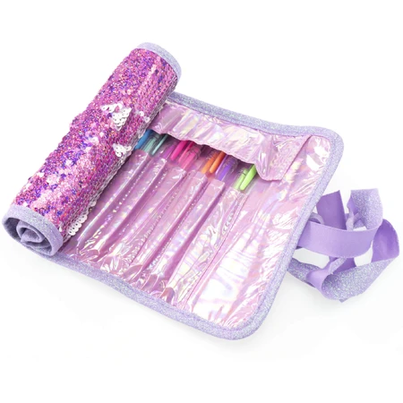 Stylo roulant Girabrilla - avec paillettes réversibles et set de 12 stylos gel + 6 marqueurs doubles
