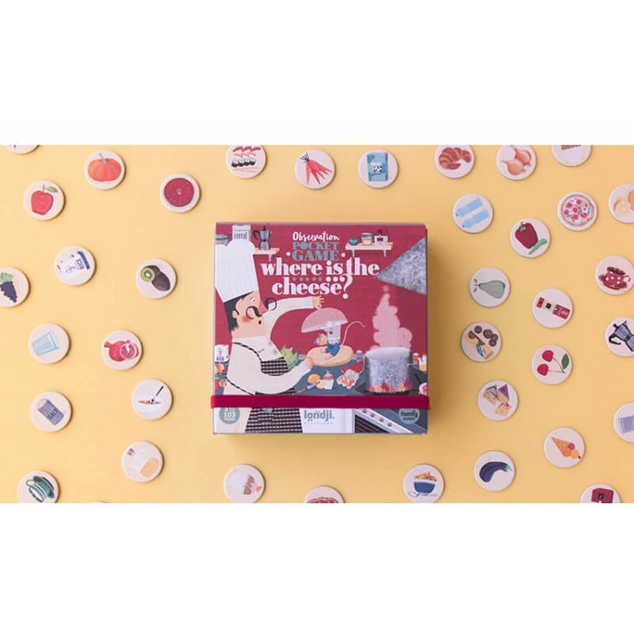 Variante de bolsillo del juego de observación ¿Dónde está el queso, Londji?