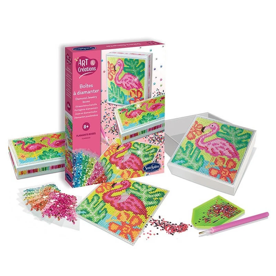 Boîtes créatives avec diamants / strass - Flamingo - Sentosphere