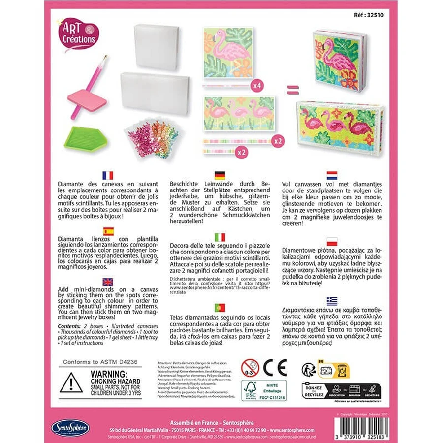 Boîtes créatives avec diamants / strass - Flamingo - Sentosphere