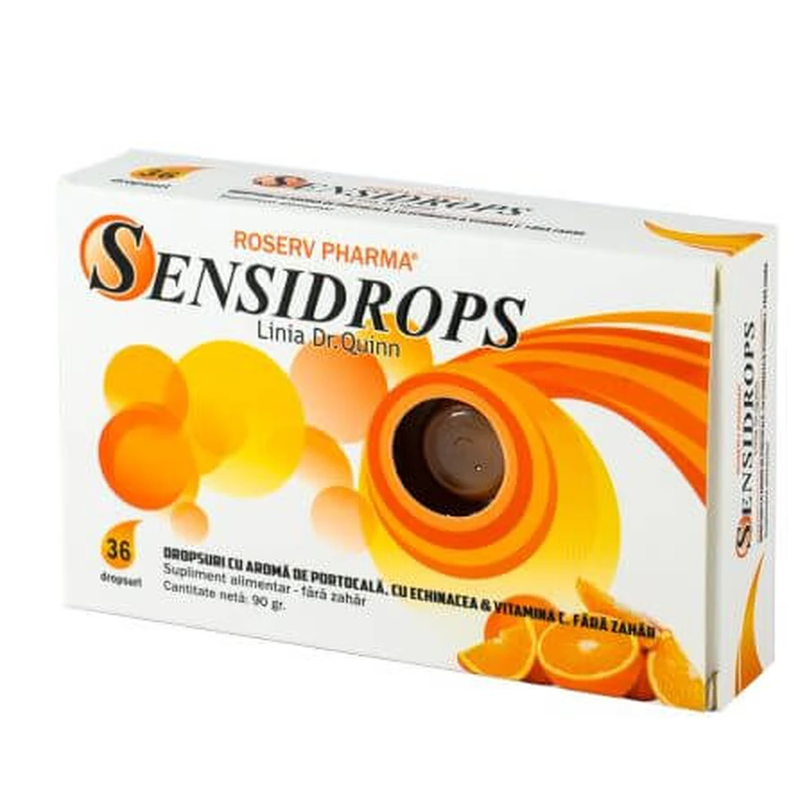 Sensidrops con sabor a naranja, equinácea y vitamina C, 36 gotas, Línea Dr.Quinn