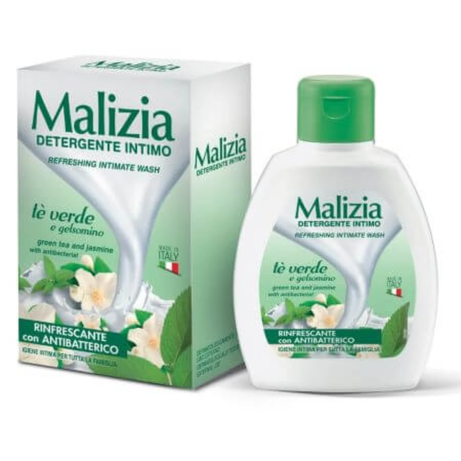Savon liquide intime au thé vert et au jasmin, 200 ml, Malizia