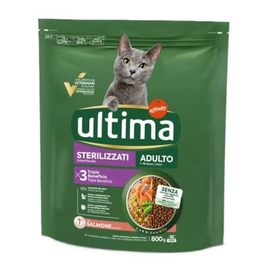 Croquettes au saumon pour chats stérilisés, 800 g, Ultima