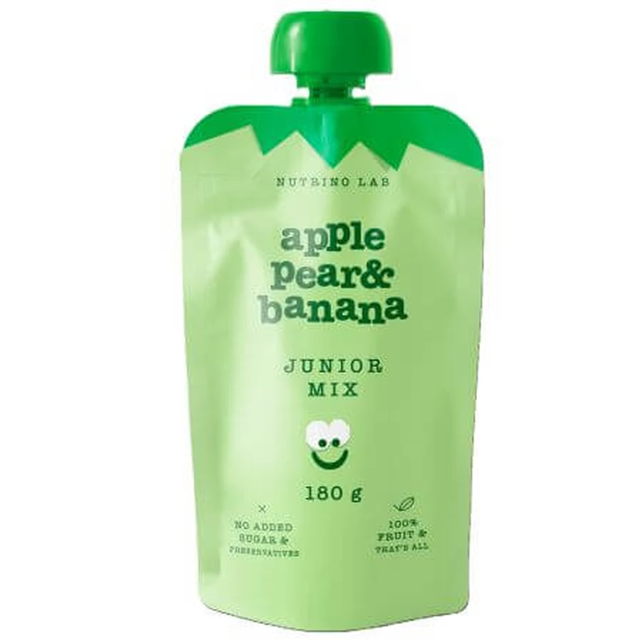 Purée de fruits pasteurisée avec pomme, poire et banane Junior Mix, 180 g, Nutrino Lab