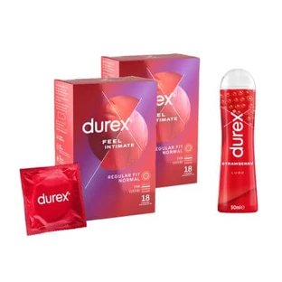 Package Prezervative Feel Intimate, 2x18 pieces + Strawberry Lubricant, 50 ml, Durex