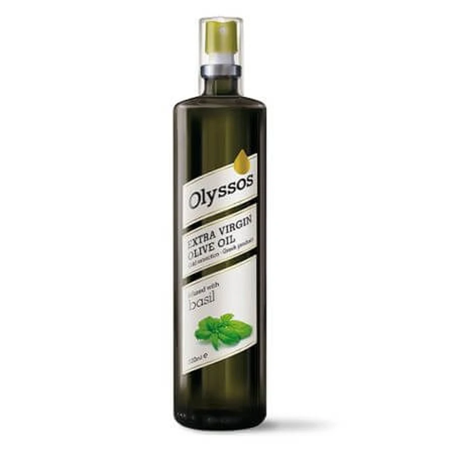 Huile d'olive biologique extra vierge aromatisée au basilic, 200 ml, Olyssos