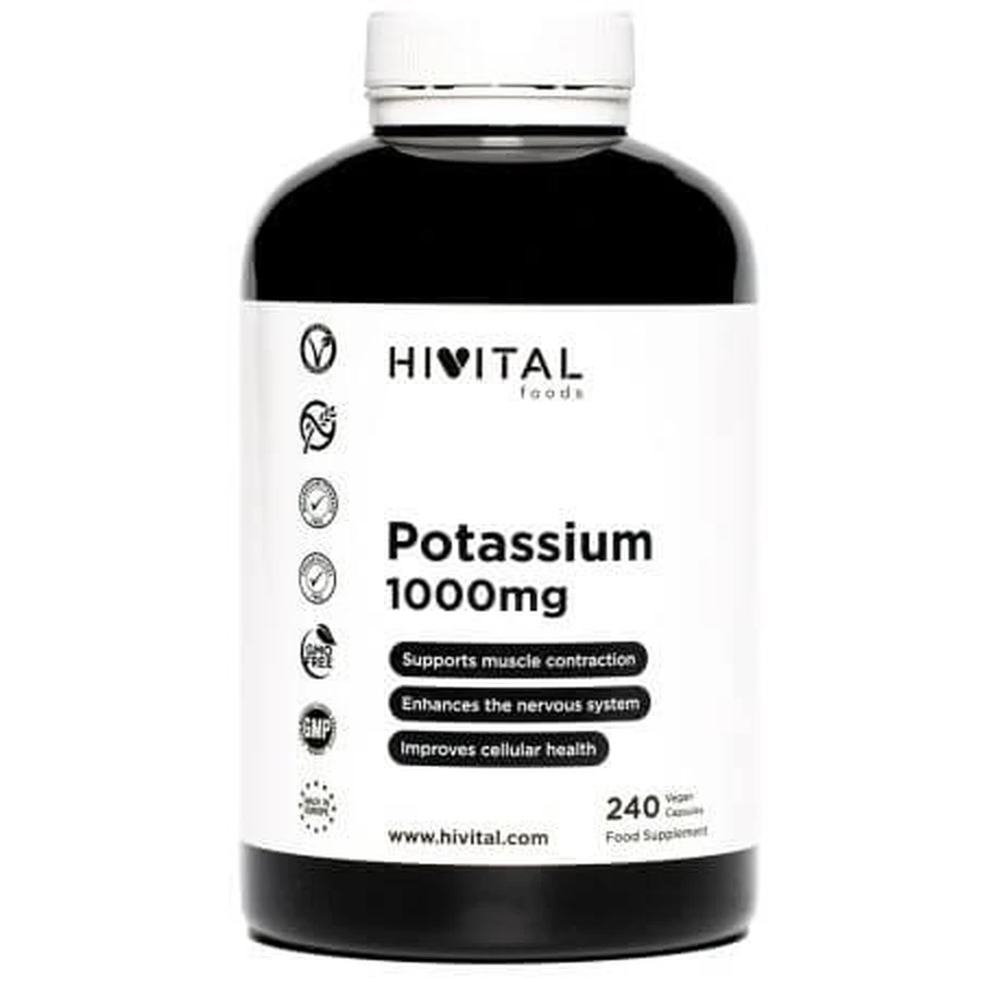 Kalium, 1000 mg, 240 plantaardige capsules, Hivital