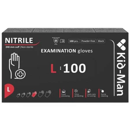 Disposable unpowdered nitrile gloves, black, size L, 100 pieces,…