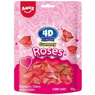 Strawberry Jellies 4D Fruit Gummy Roses Strawberry, 65 g, Amos