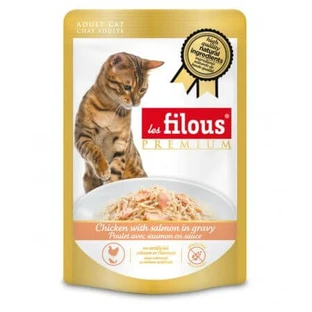 Comida húmeda para gatos con pollo y salmón en salsa, 80 g, Les Filous