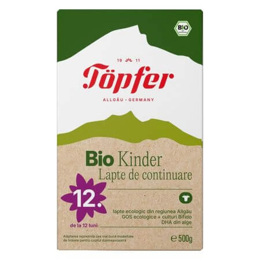 Lait en poudre + 12 mois Bio Kinder, 500 g, Topfer