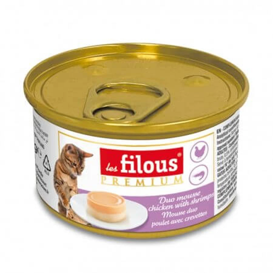 Comida húmeda con pollo y gambas para gatos Duo Mousse, 85 g, Les Filous