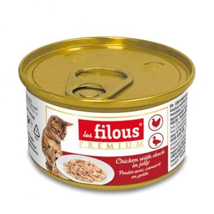 Comida húmeda con pollo y pato en aspic para gatos, 85 g, Les Filous