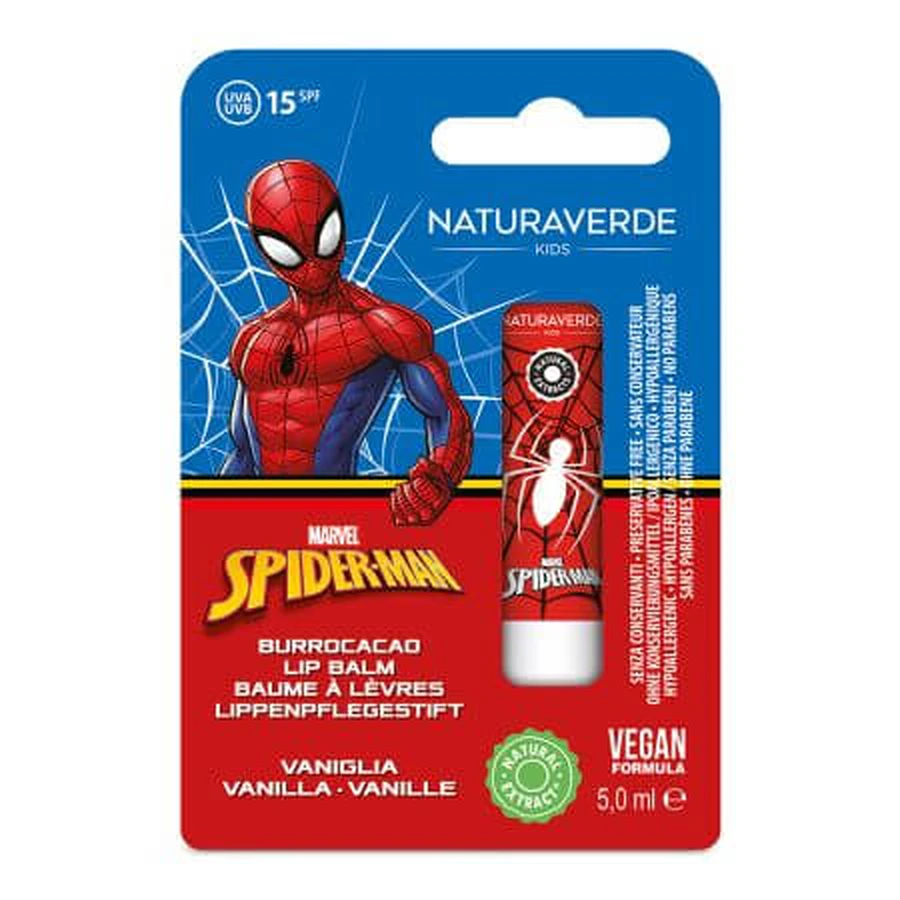 Lippenbalsam mit Sonnenschutz SPF 15 und Vanilleduft Spiderman, 5 ml, Naturaverde
