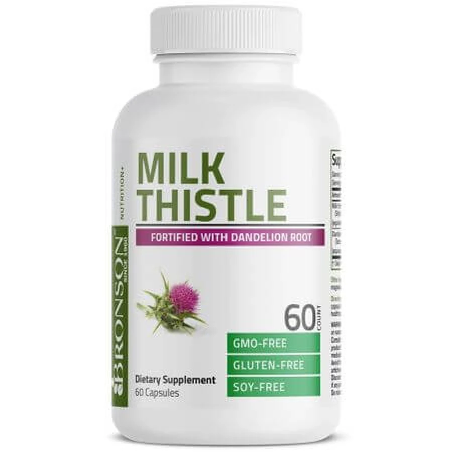 Milk Thistle Silymarin Seed Extract with Dandelion Milk Thistle, 1000 mg, 60 capsules, Bronson Laboratories