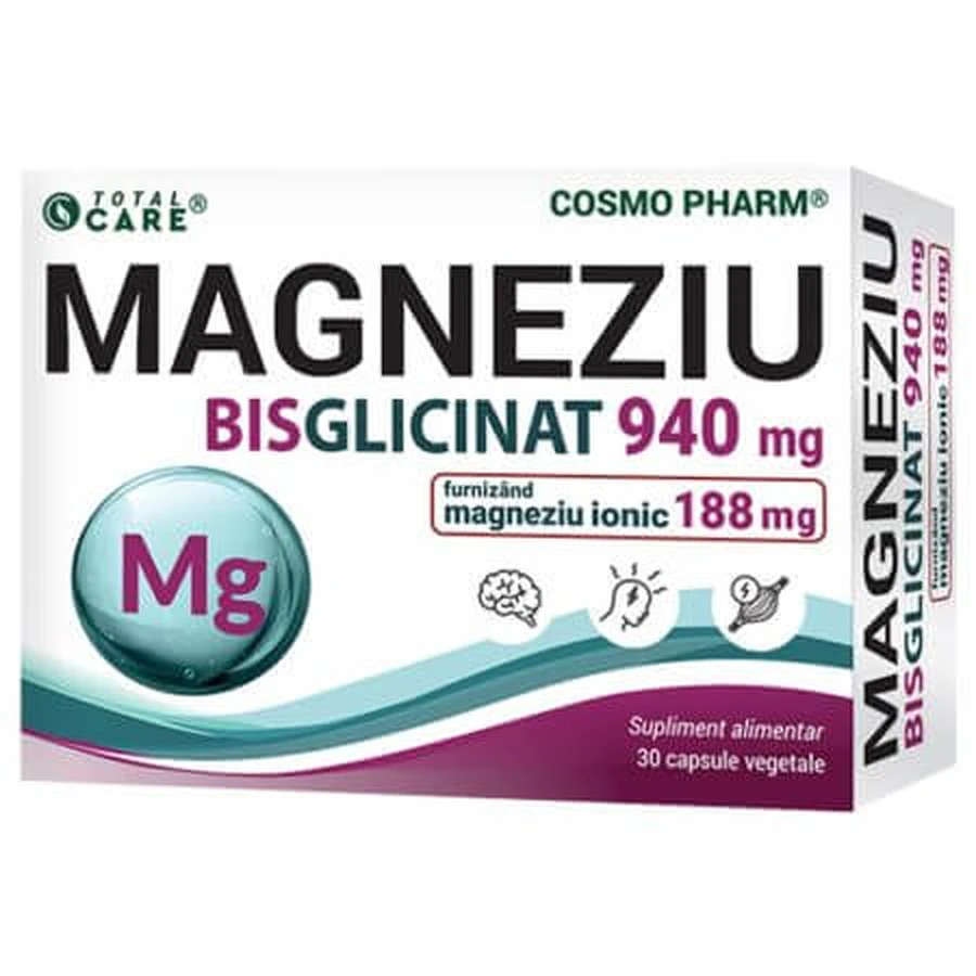Bisglicinato de magnesio, 940 mg, 30 cápsulas vegetales, Cosmo Pharm