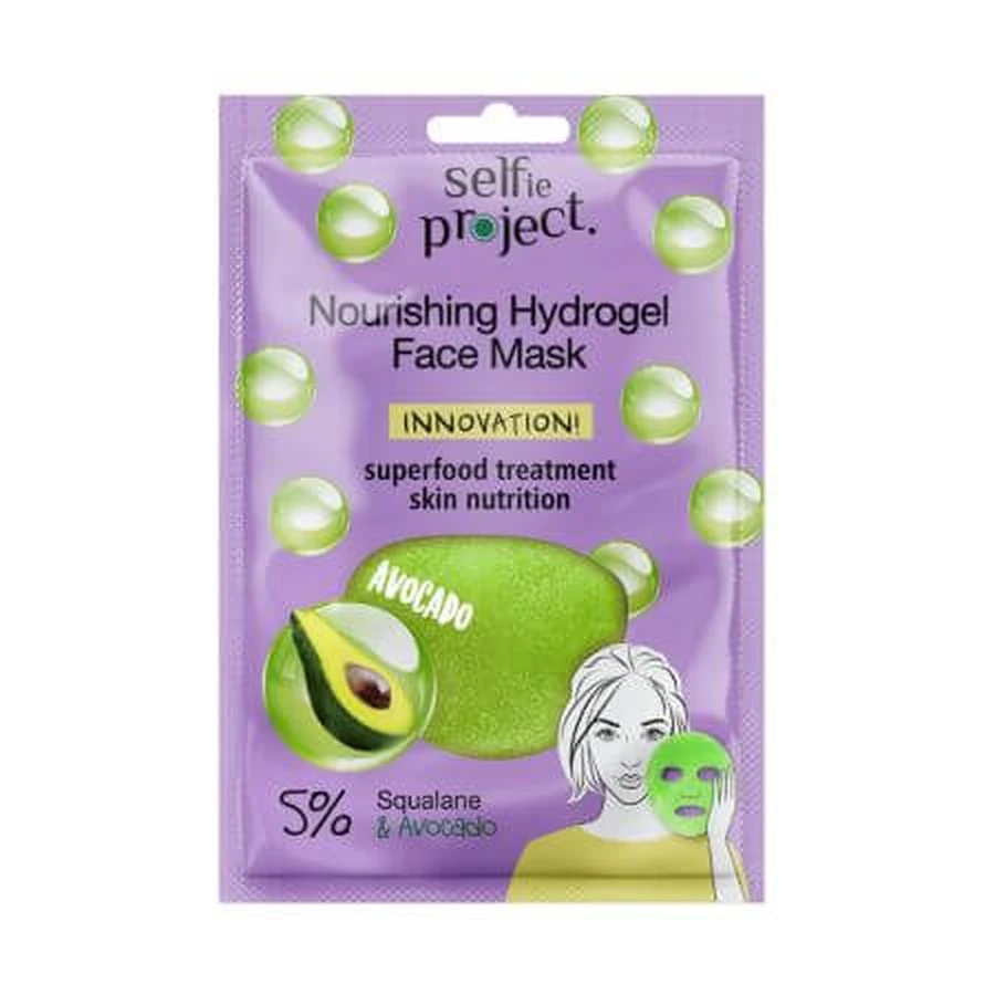 Pflegende Hydrogel-Gesichtsmaske mit Avocado Pflegende Hydrogel-Gesichtsmaske, 1 Stück, Selfie-Projekt