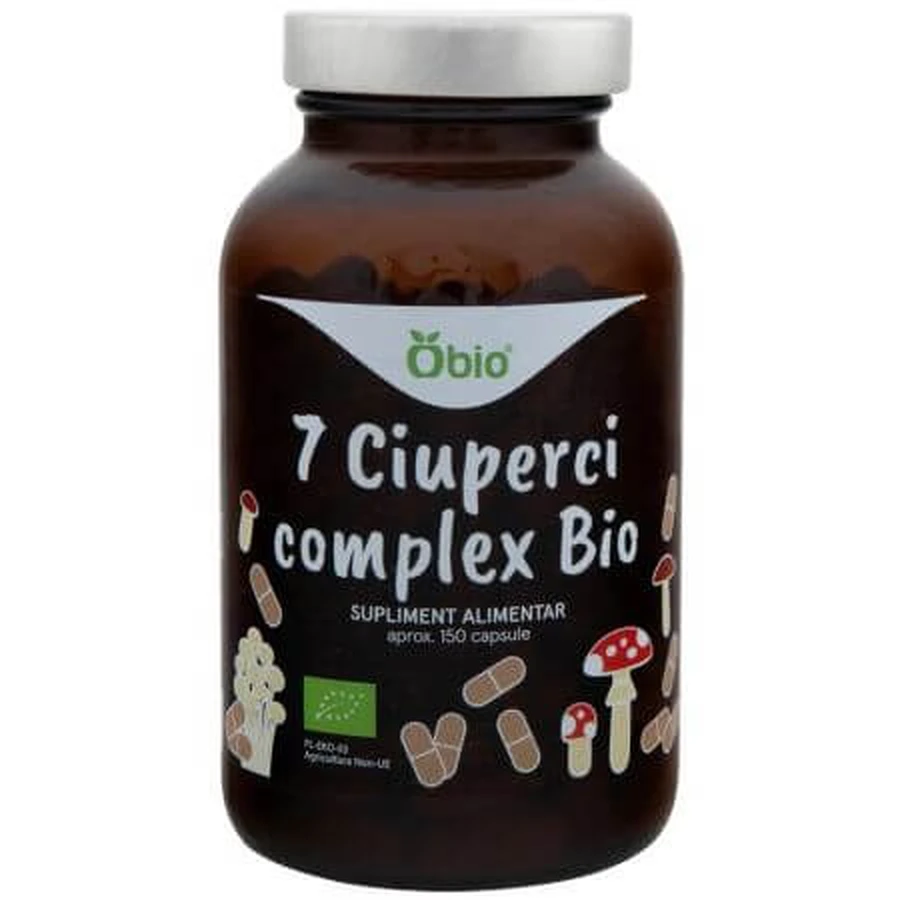 Complexe de 7 champignons biologiques, 150 gélules, Obio