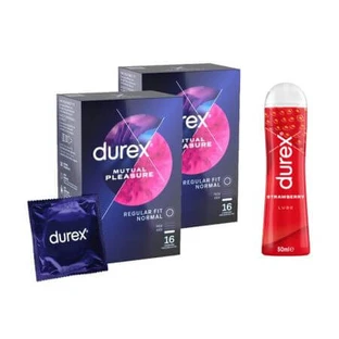 Package Prezervative Mutual Pleasure 2x16 pieces + Lubricant Strawberry 50 ml, Durex