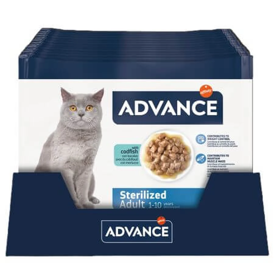 Natvoer met kabeljauw voor gesteriliseerde volwassen katten, 4x85 g, Advance Veterinary Diets