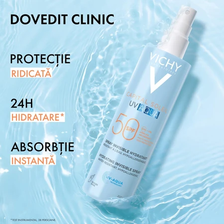 Moisturizing face and body moisturizing spray with sun protection SPF 50 Capital Soleil Soleil UV Aqua, 200 ml, Vichy