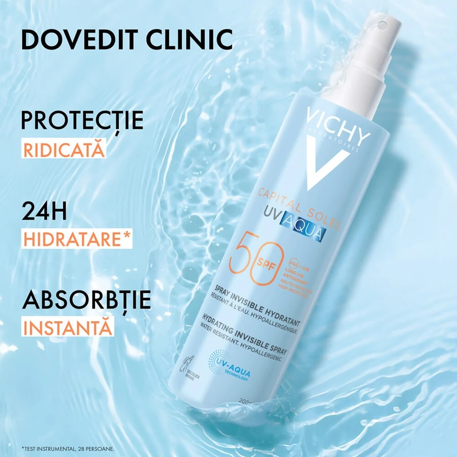Moisturizing face and body moisturizing spray with sun protection SPF 50 Capital Soleil Soleil UV Aqua, 200 ml, Vichy