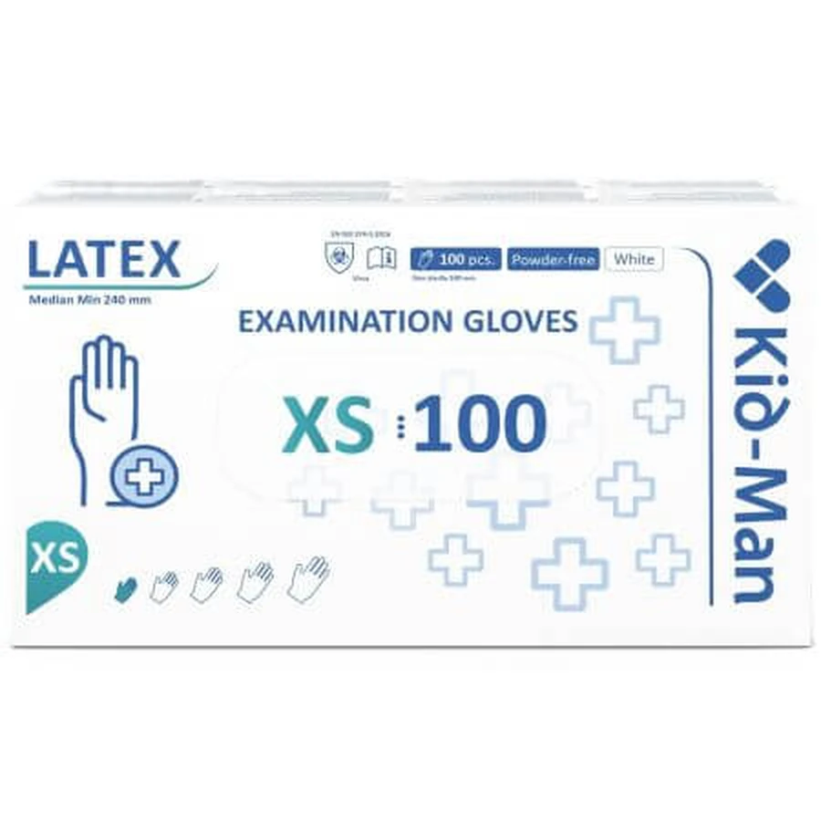 Weiße Einweg-Latexhandschuhe, Größe XS, 100 Stück, Kid-Man